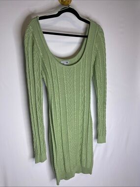 Fashion Nova Sage Green Cable Knit Scoop Neck Dress